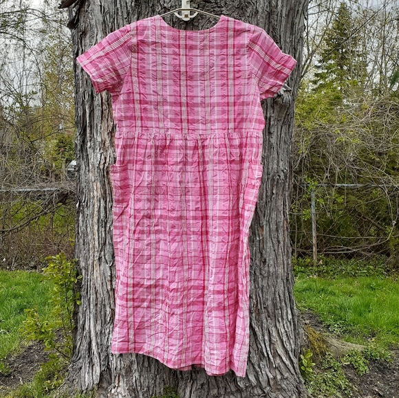 Only Necessities 90s Style Pink Plaid Pearlized Snap Front Maxi Dress 22… - Picture 5 of 14